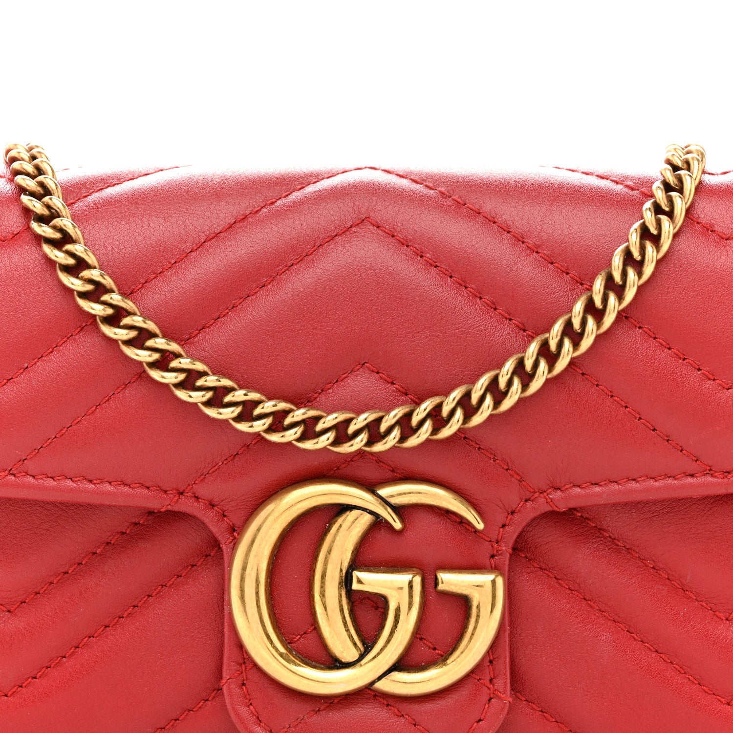 Gucci Calfskin Matelasse Super Mini GG Marmont Shoulder Bag Hibiscus Red