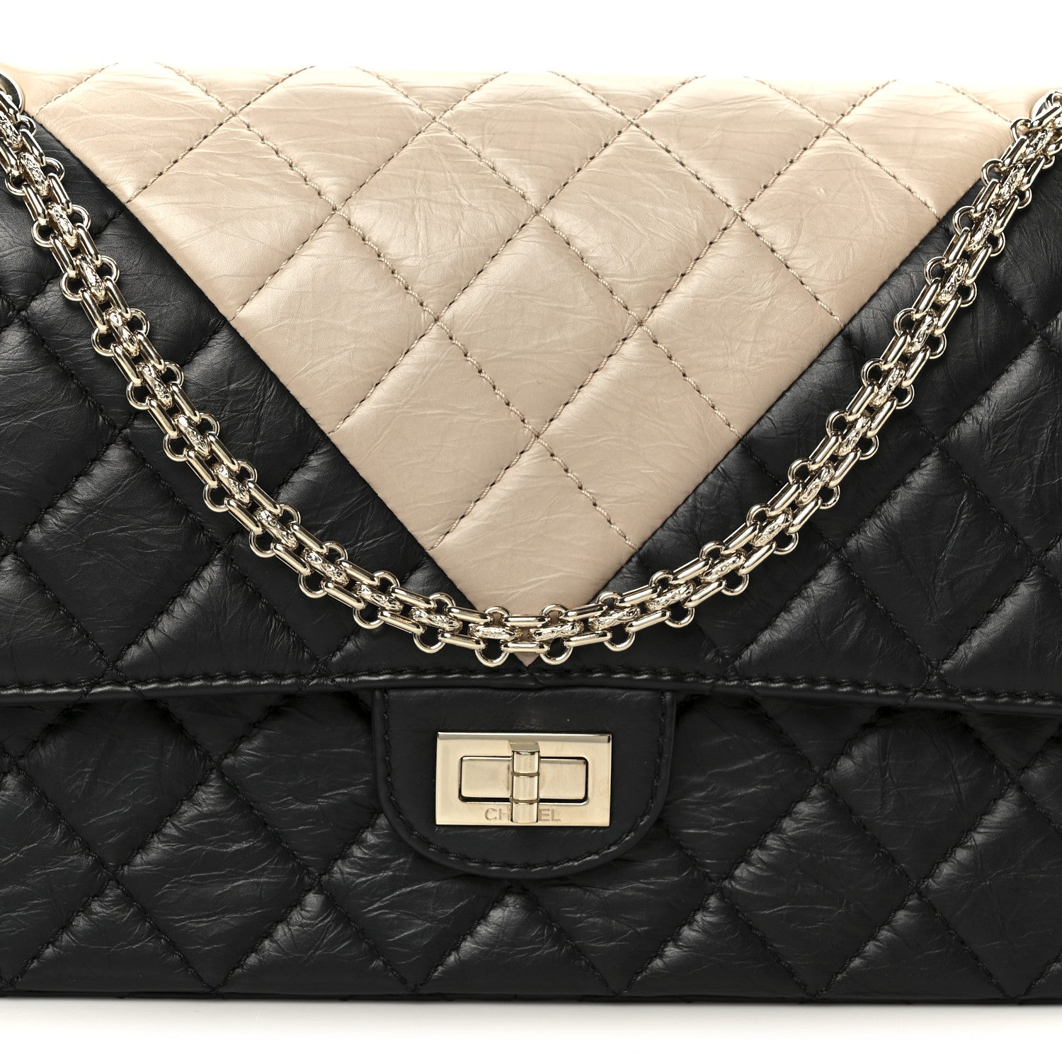 Chanel Aged Calfskin Quilted 2.55 Reissue 226 Flap Beige Black