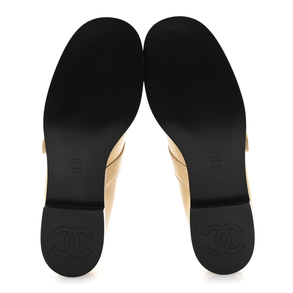 Patent Calfskin Mary Janes Flats 37 Beige Black