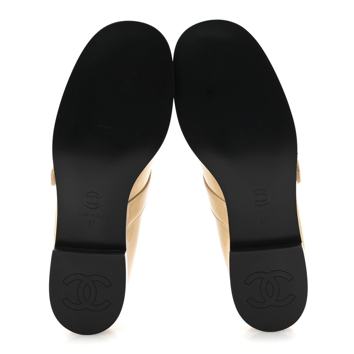 Patent Calfskin Mary Janes Flats 37 Beige Black