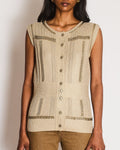 Chanel 08/P Beige Metallic Vest with Chain Trim Detail Size FR 42 (UK 14)