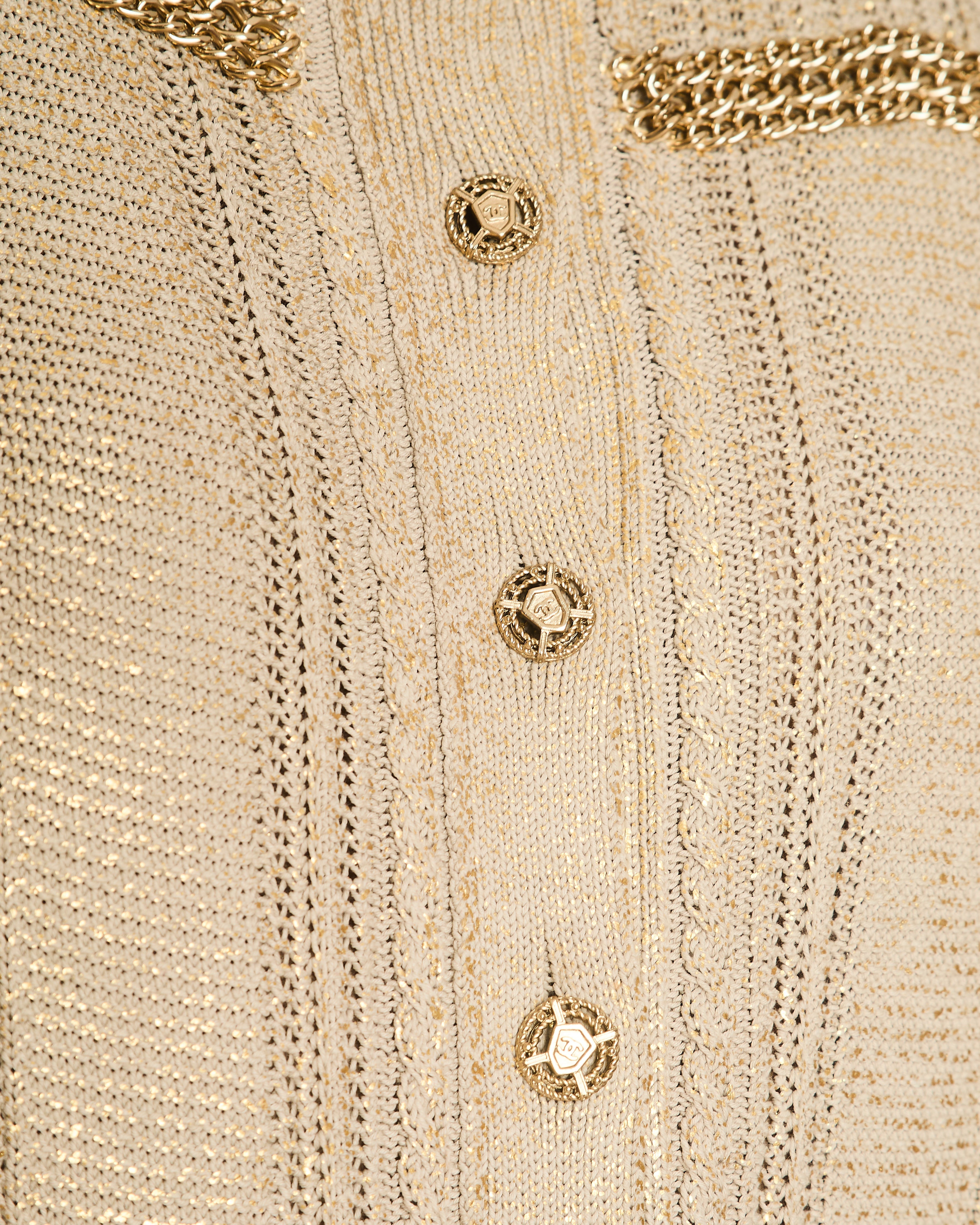 Chanel 08/P Beige Metallic Vest with Chain Trim Detail Size FR 42 (UK 14)