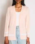 Chanel 08/P Pink Long Sleeve Cardigan with White and Grey Stripe Detail Size FR 40 (UK 12)
