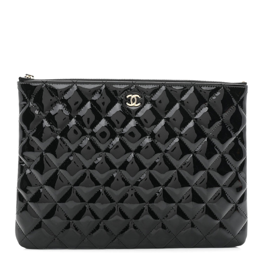 Patent Calfskin Quilted Medium Cosmetic Case Black