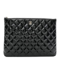 Patent Calfskin Quilted Medium Cosmetic Case Black