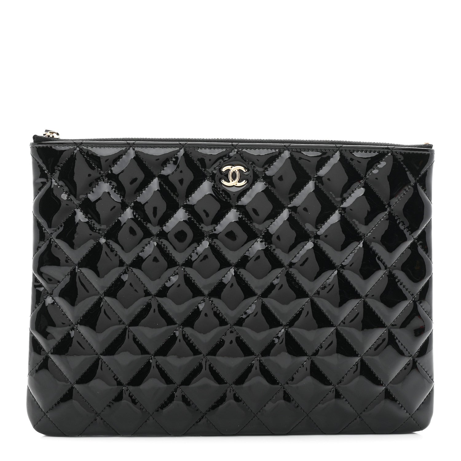 Patent Calfskin Quilted Medium Cosmetic Case Black