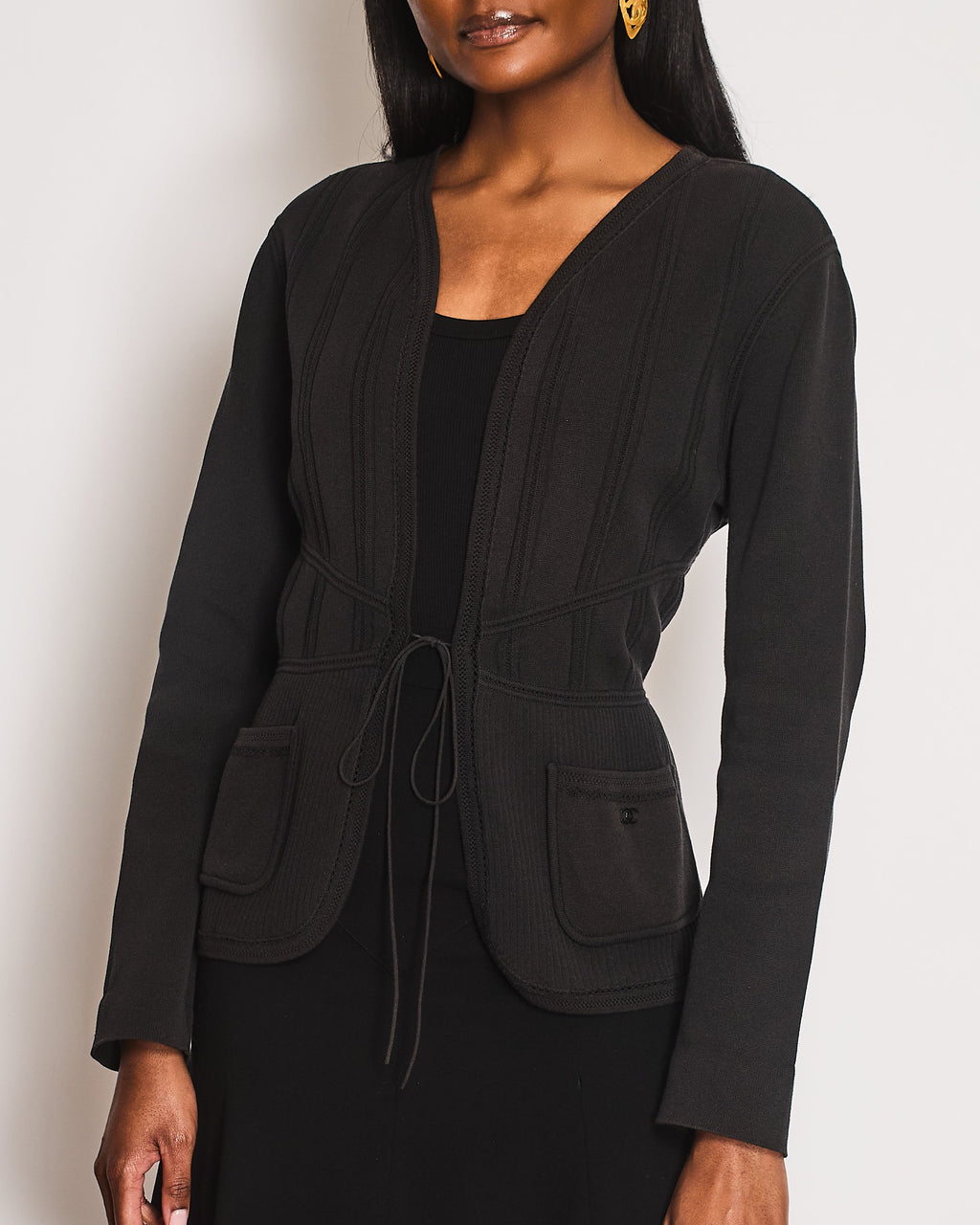 Chanel 03/P Washed Black Knitted CC Cardigan Size FR 46 (UK 18)