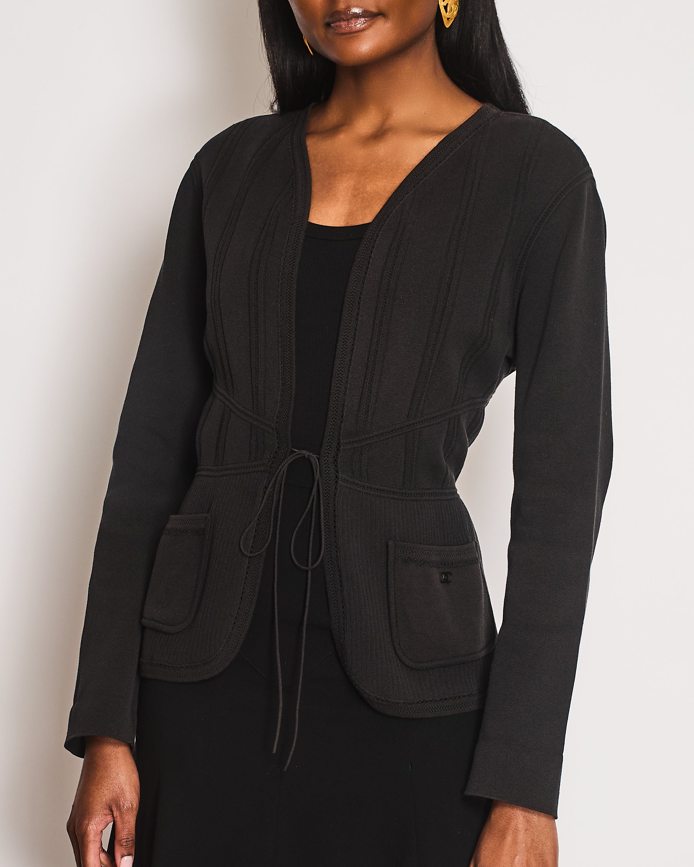 Chanel 03/P Washed Black Knitted CC Cardigan Size FR 46 (UK 18)