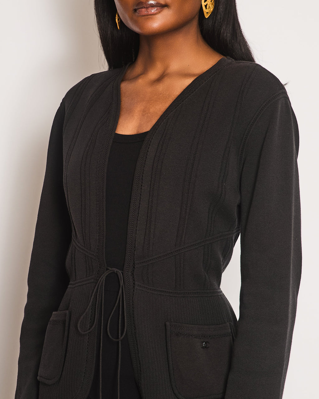 Chanel 03/P Washed Black Knitted CC Cardigan Size FR 46 (UK 18)