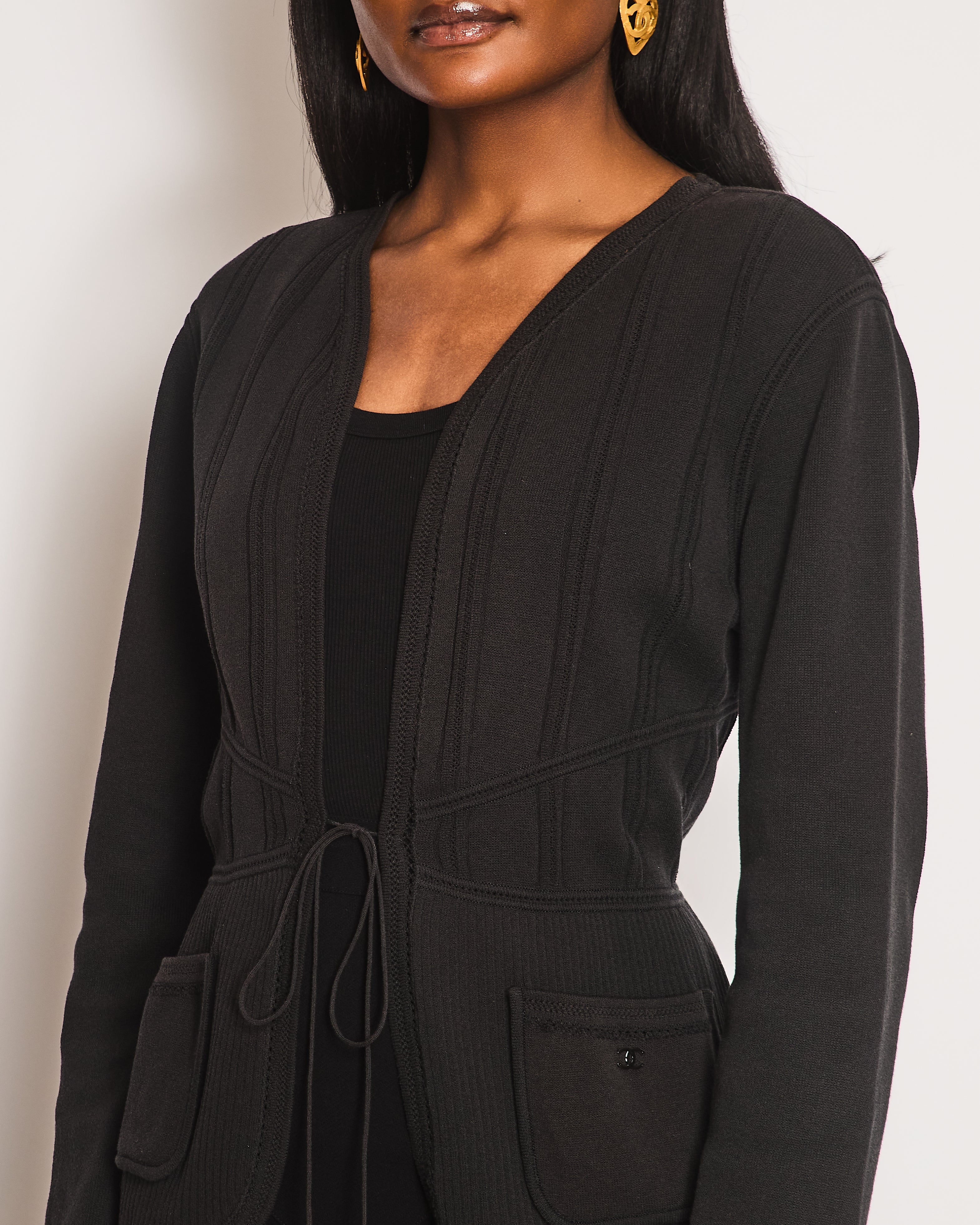Chanel 03/P Washed Black Knitted CC Cardigan Size FR 46 (UK 18)