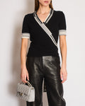 Chanel Black, White, and Grey Wrap Cashmere Cardigan with Logo Detail Size FR 38 (UK 10)