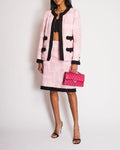 Chanel Cruise 2022 Pink and Black Tweed Blazer and Midi Skirt Set with Black CC Logo Details Size FR 42 (UK 14)