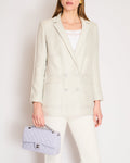 Chanel 2014 Spring / Summer Grey & Cream Metallic Tweed Double Breasted Jacket with Grey Logo Buttons & Pockets Details Size FR 42 (UK 14)