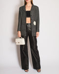 Chanel 2001 Cruise Collection Vintage Black & White Striped Jacket with Camelia Embellishment Size FR 44 (UK 16)
