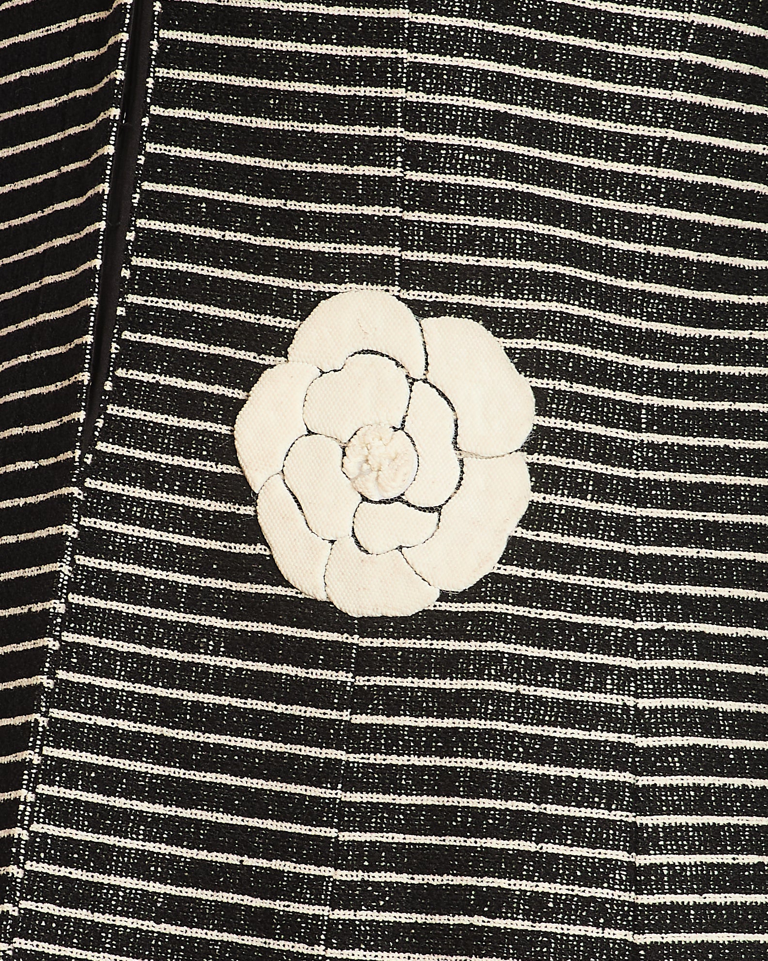 Chanel 2001 Cruise Collection Vintage Black & White Striped Jacket with Camelia Embellishment Size FR 44 (UK 16)