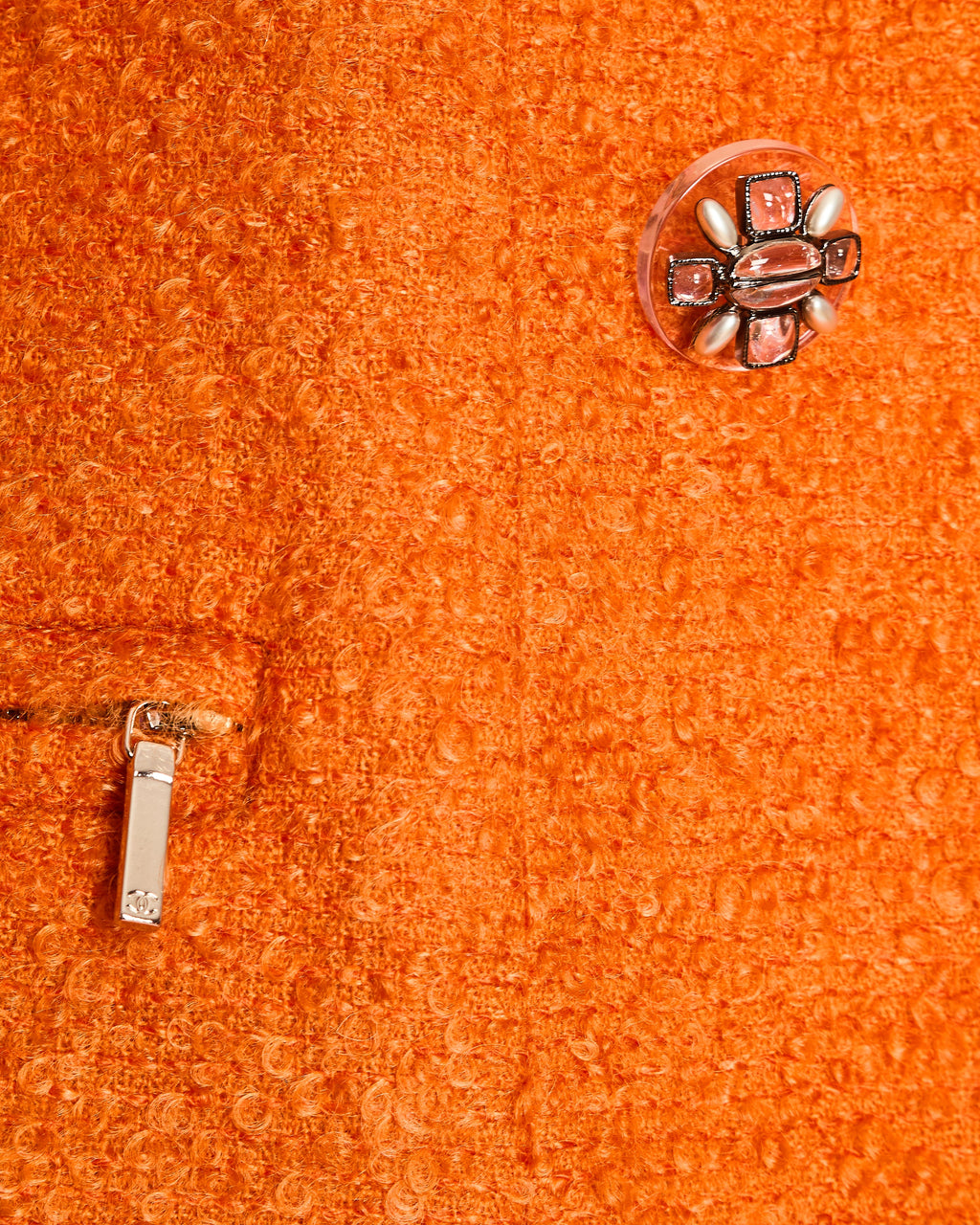 *RARE* Chanel Fall/Winter 2014 "Supermarket" Collection Orange Double Breasted Oversized Coat with Camelia Embellished Buttons & Zip Details Size FR 36 (UK 8)