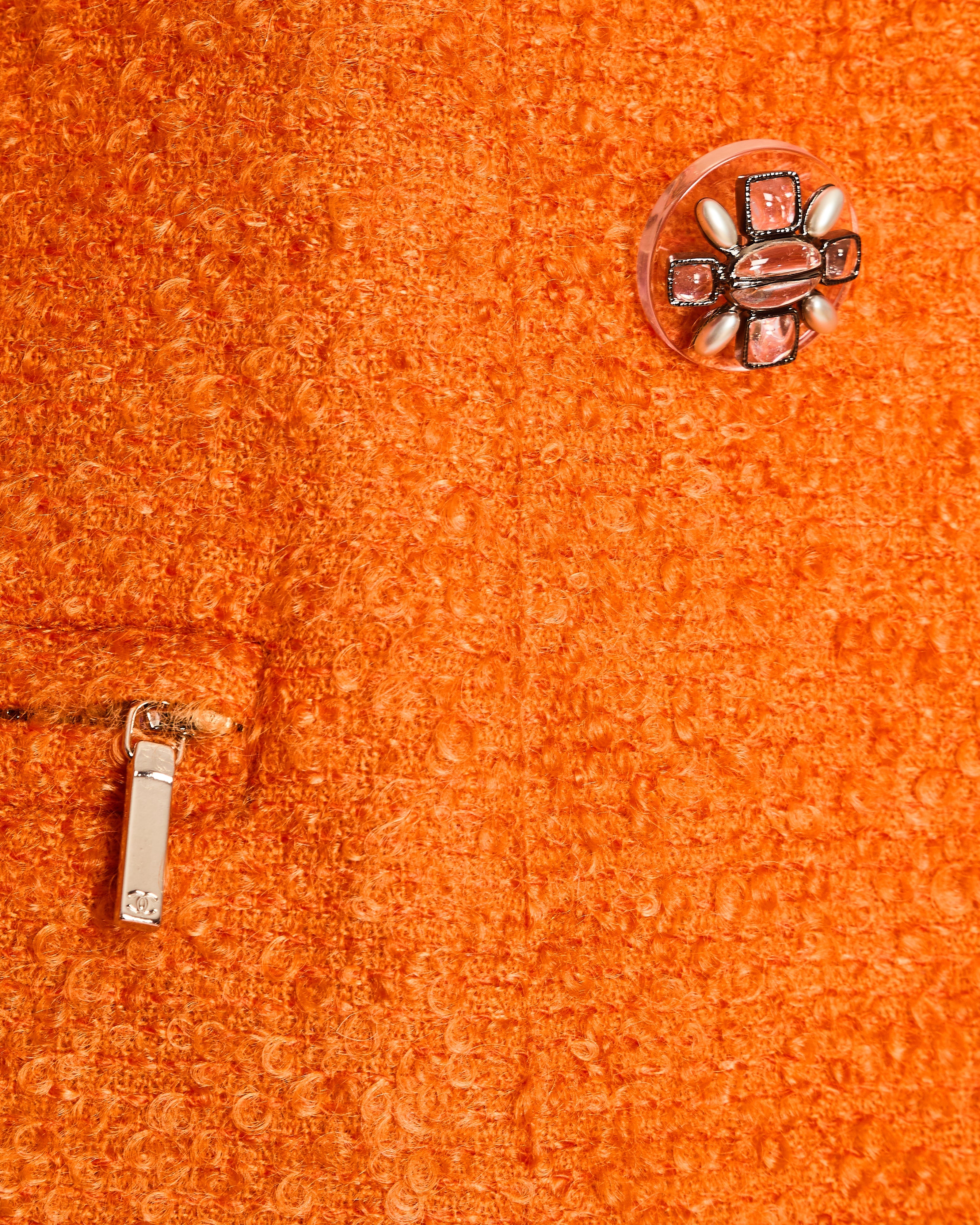 *RARE* Chanel Fall/Winter 2014 "Supermarket" Collection Orange Double Breasted Oversized Coat with Camelia Embellished Buttons & Zip Details Size FR 36 (UK 8)