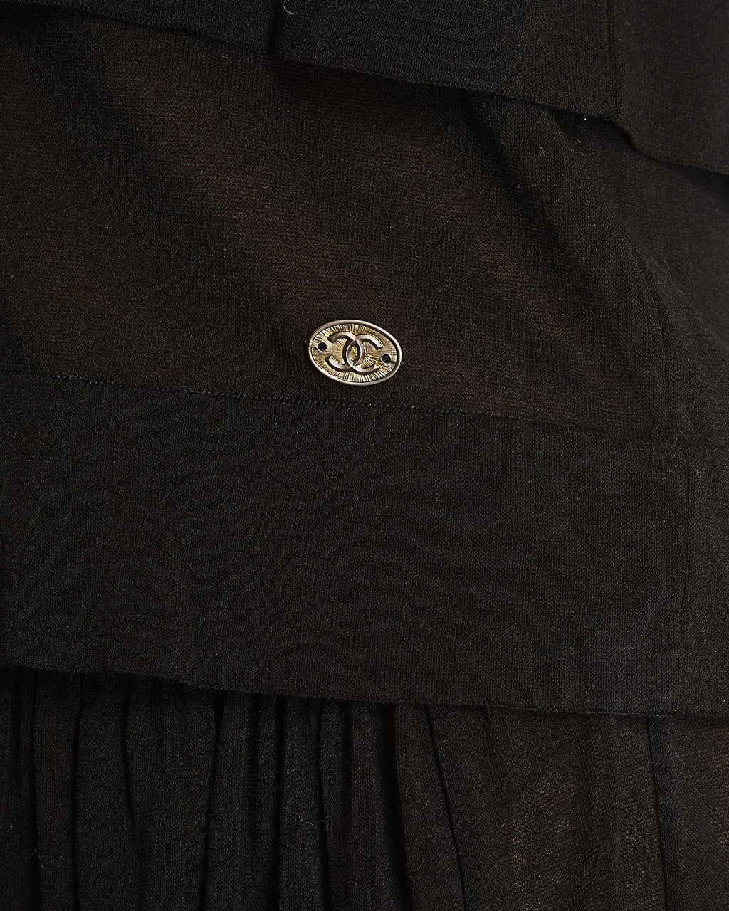 Chanel Vintage 06P Black Sleeveless Tiered Mini Dress with Silver CC Logo Button Detail Size FR 38 (UK 10)