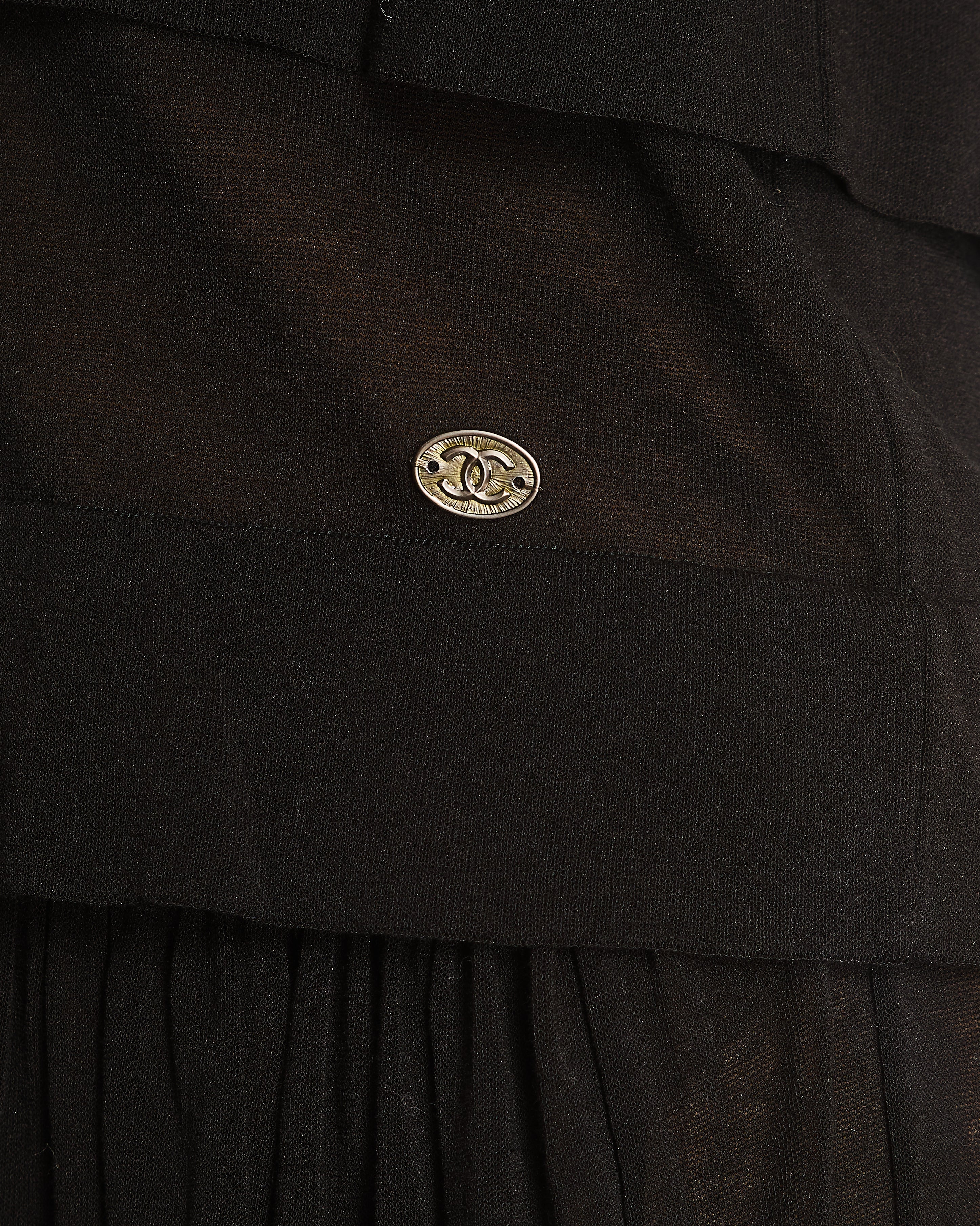 Chanel Vintage 06P Black Sleeveless Tiered Mini Dress with Silver CC Logo Button Detail Size FR 38 (UK 10)
