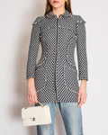 Chanel Navy, White Tweed Fringe Coat with Fringed Trims and a Silver Zip Size FR 38 (UK 10)