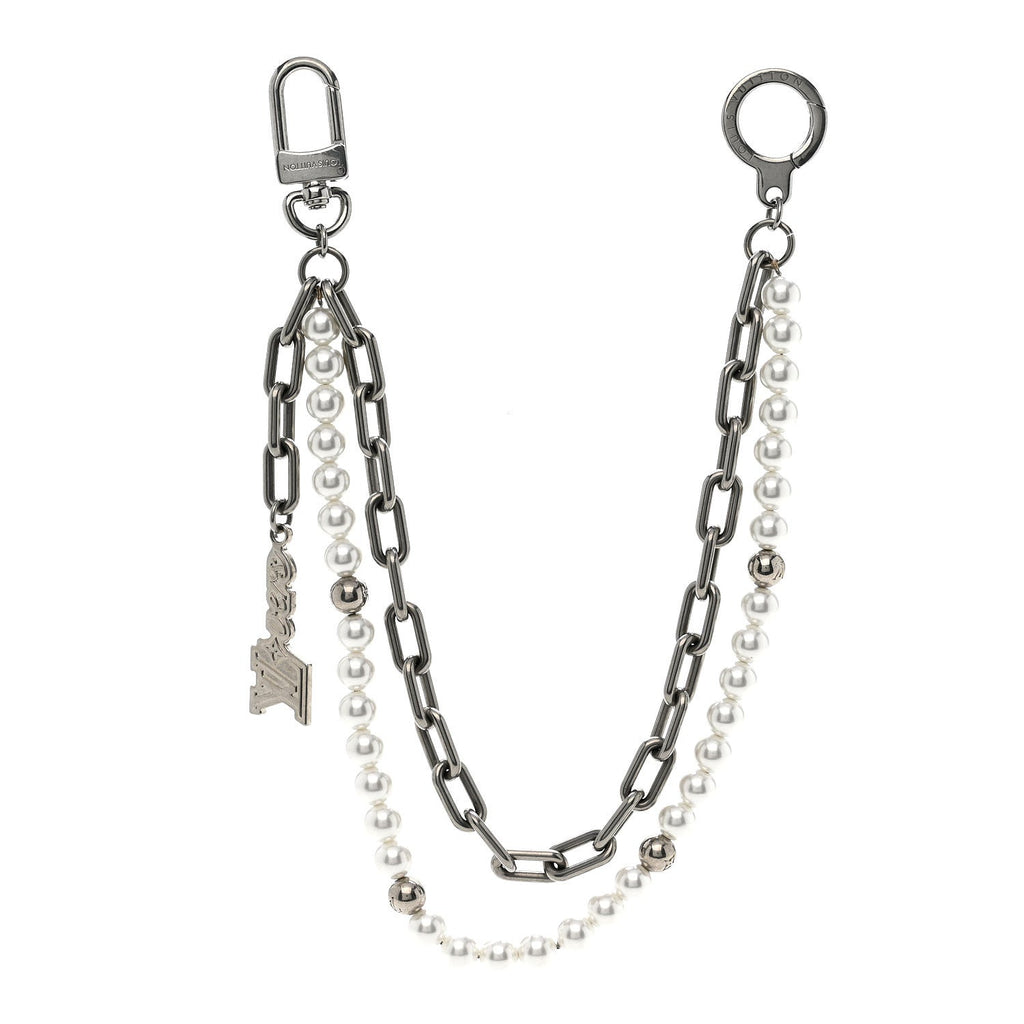 Louis Vuitton Metal Pearls Mini Chain Belt Bag Charm Silver