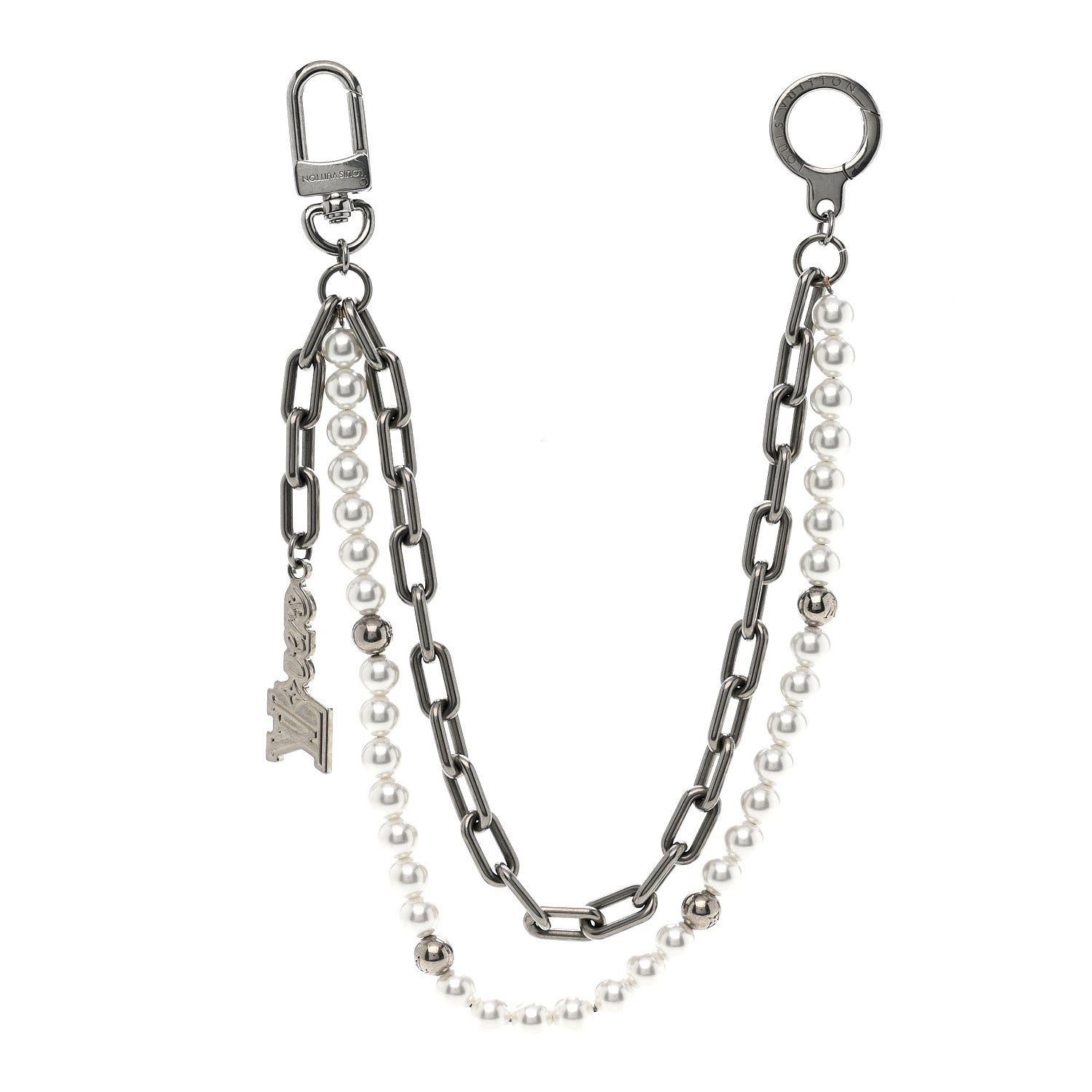 Louis Vuitton Metal Pearls Mini Chain Belt Bag Charm Silver