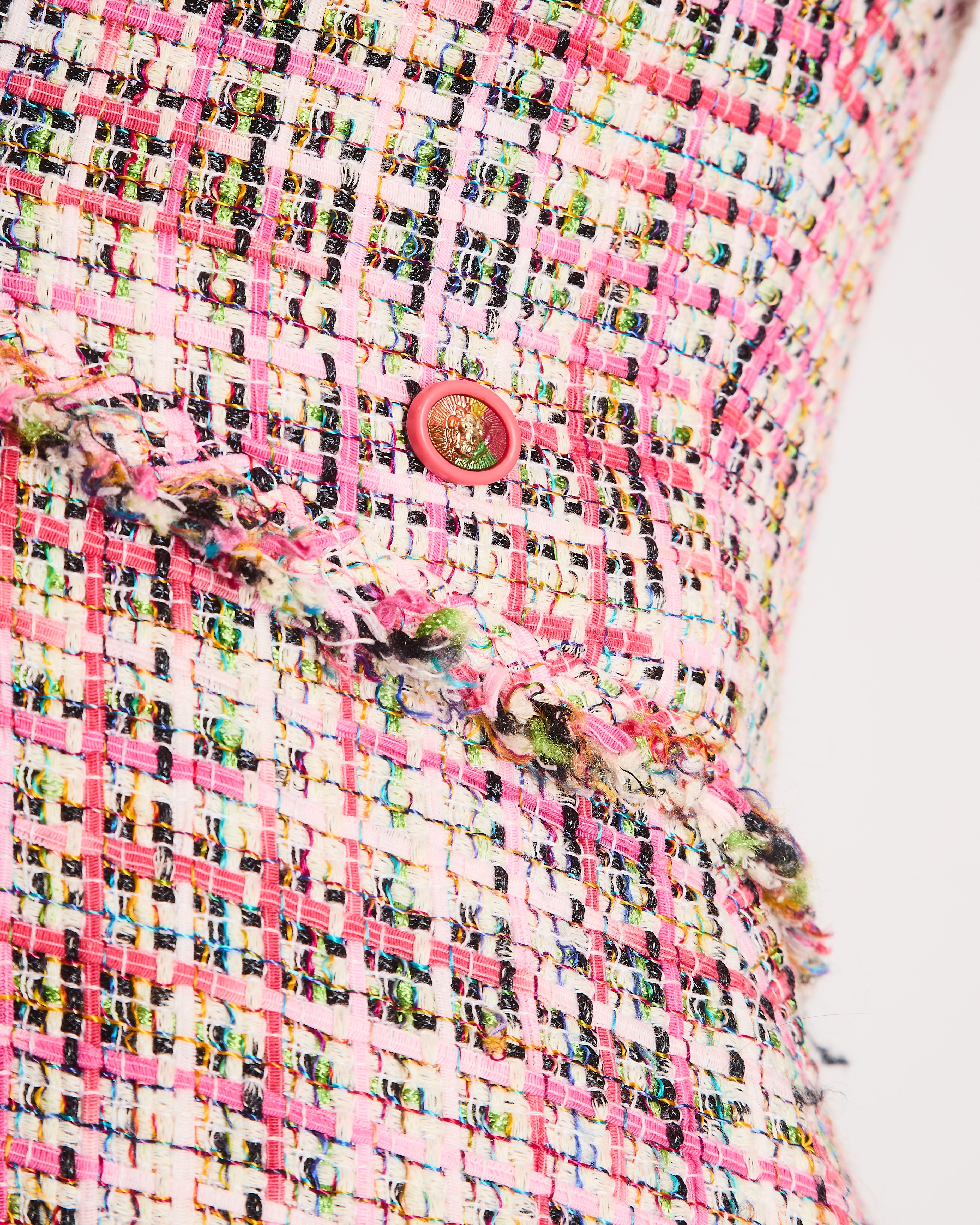 Chanel Spring 2017 Pink Tweed Mini Dress with a V-Neckline Size FR 34 (UK 6)