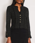 Chanel 2005 Black Tweed Single Breasted Jacket with Frayed Trim Detail Size FR 36 (UK 8)