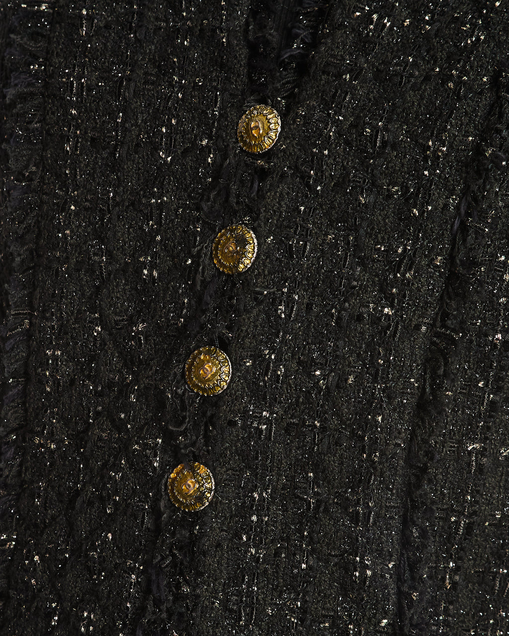 Chanel 2005 Black Tweed Single Breasted Jacket with Frayed Trim Detail Size FR 36 (UK 8)