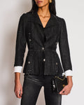 Chanel 07/P Black Silk Weaved Single Breasted Jacket with Detachable Cuff Detail Size FR 36 (UK 8)