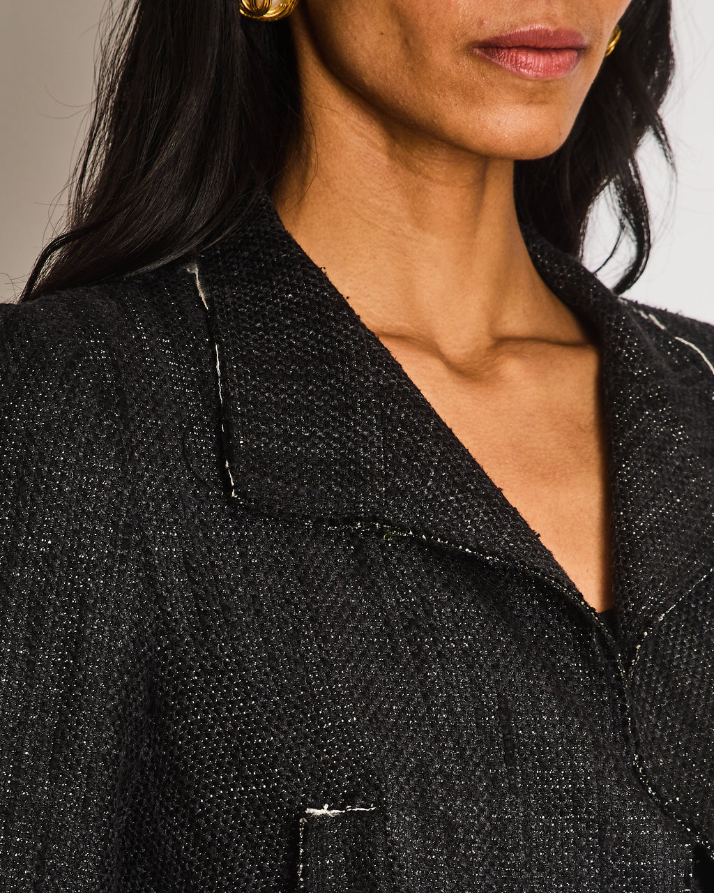 Chanel 07/P Black Silk Weaved Single Breasted Jacket with Detachable Cuff Detail Size FR 36 (UK 8)