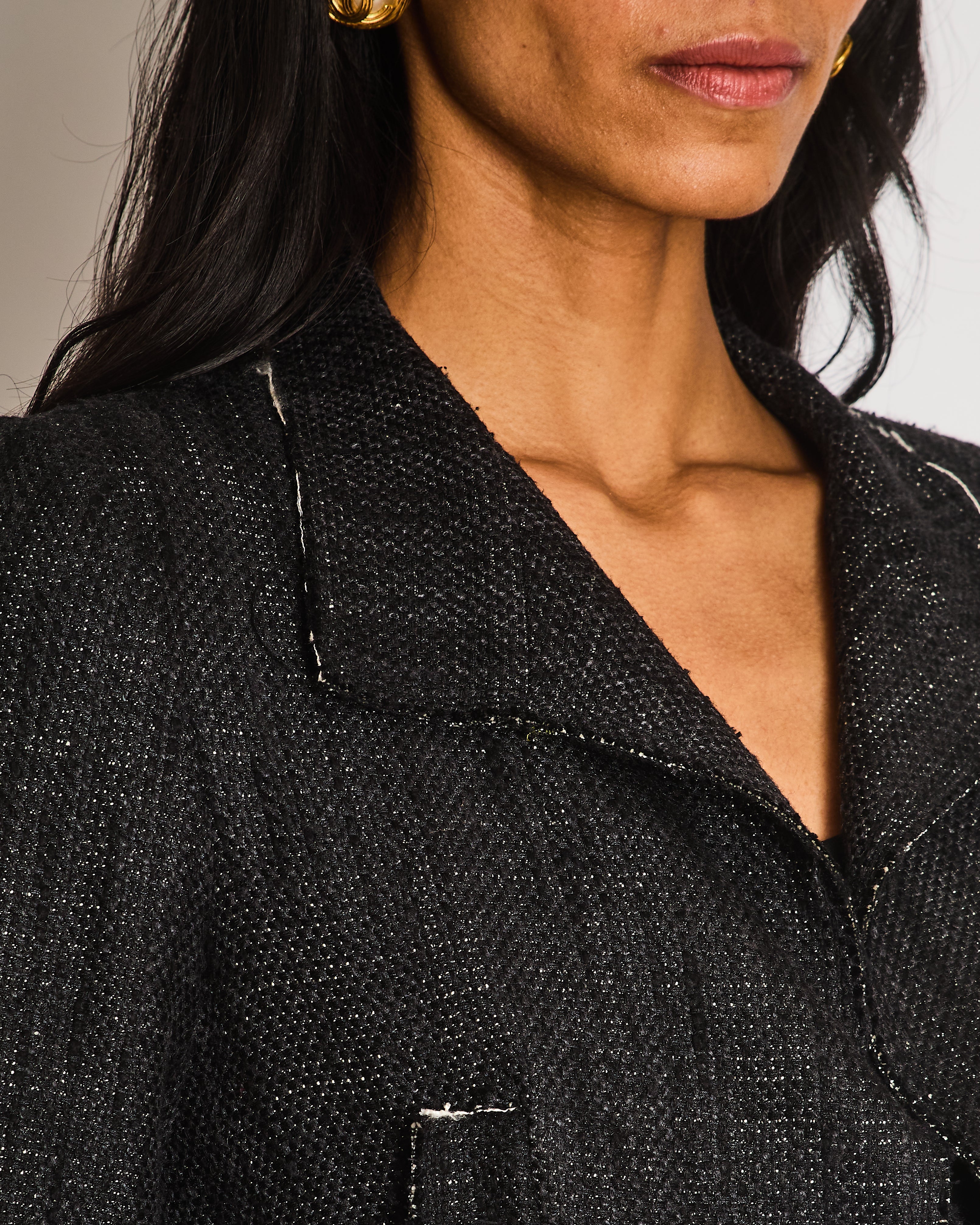Chanel 07/P Black Silk Weaved Single Breasted Jacket with Detachable Cuff Detail Size FR 36 (UK 8)
