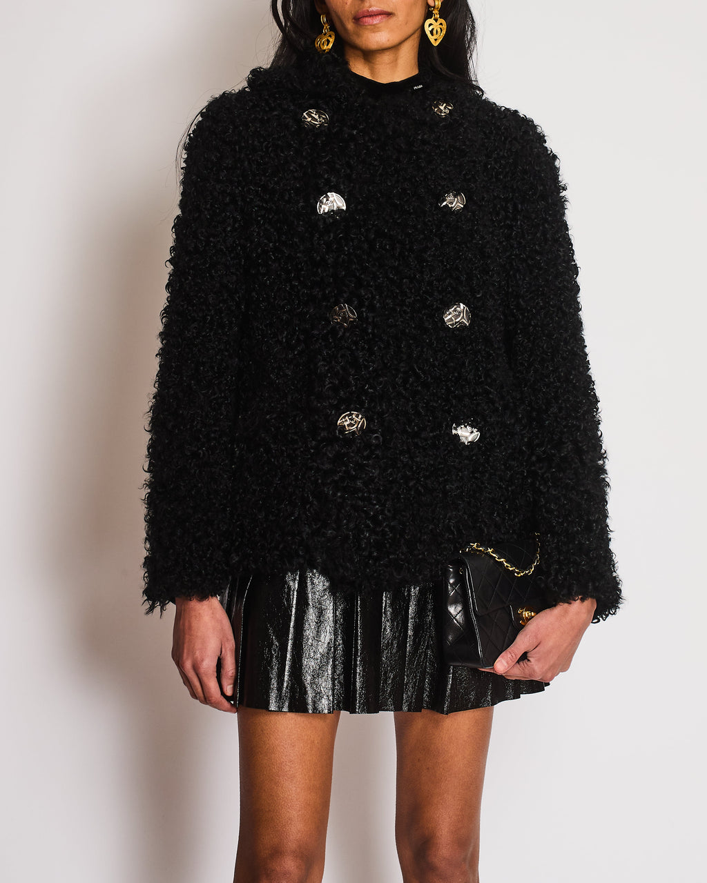 Chanel 09/A Black Lambswool Double Breasted Coat Size FR 44 (UK 16)