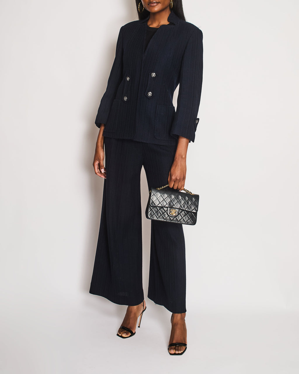 Chanel Navy Single Breasted Two-Piece Jacket and Trouser Set Size FR 42 (UK 14)