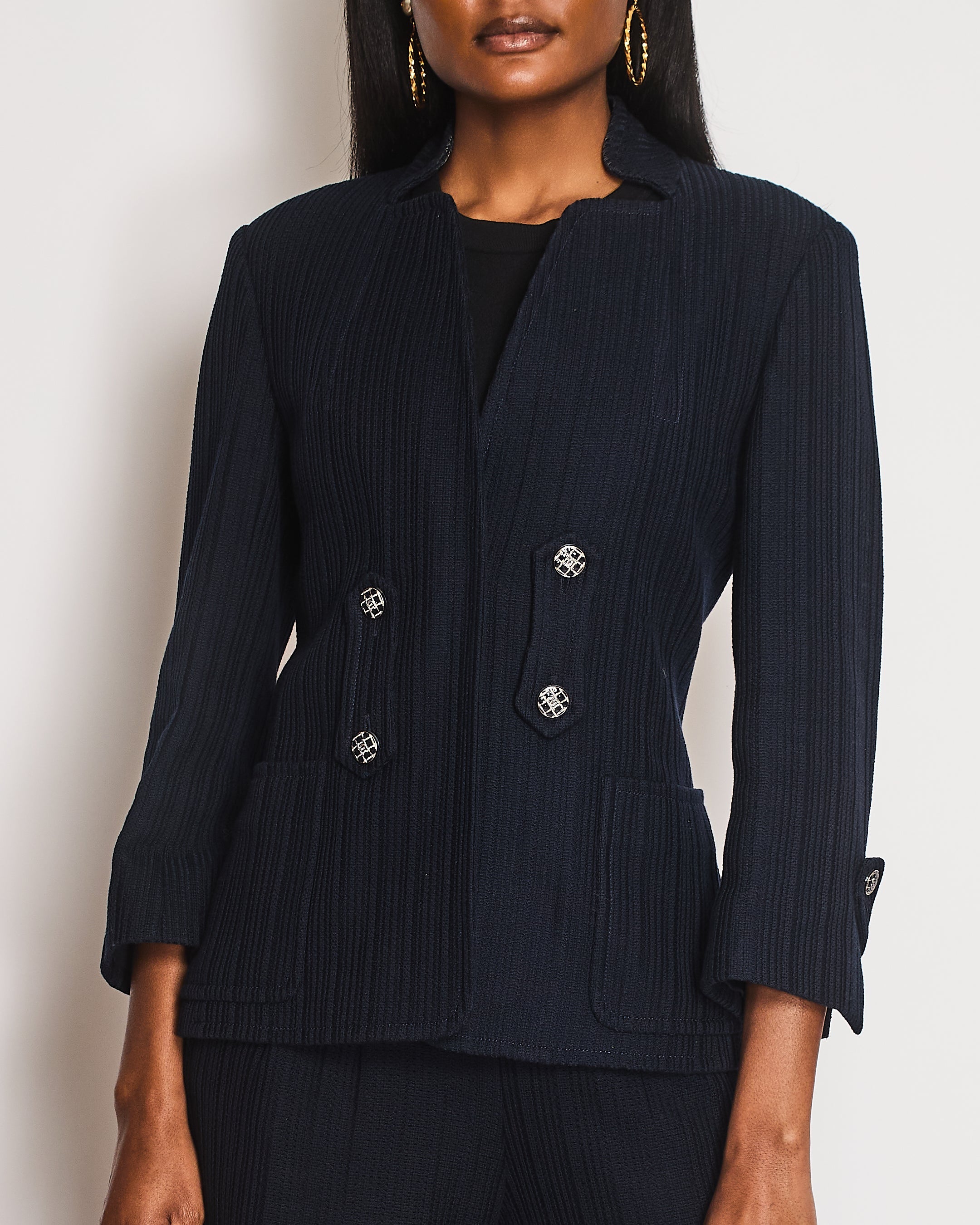 Chanel Navy Single Breasted Two-Piece Jacket and Trouser Set Size FR 42 (UK 14)