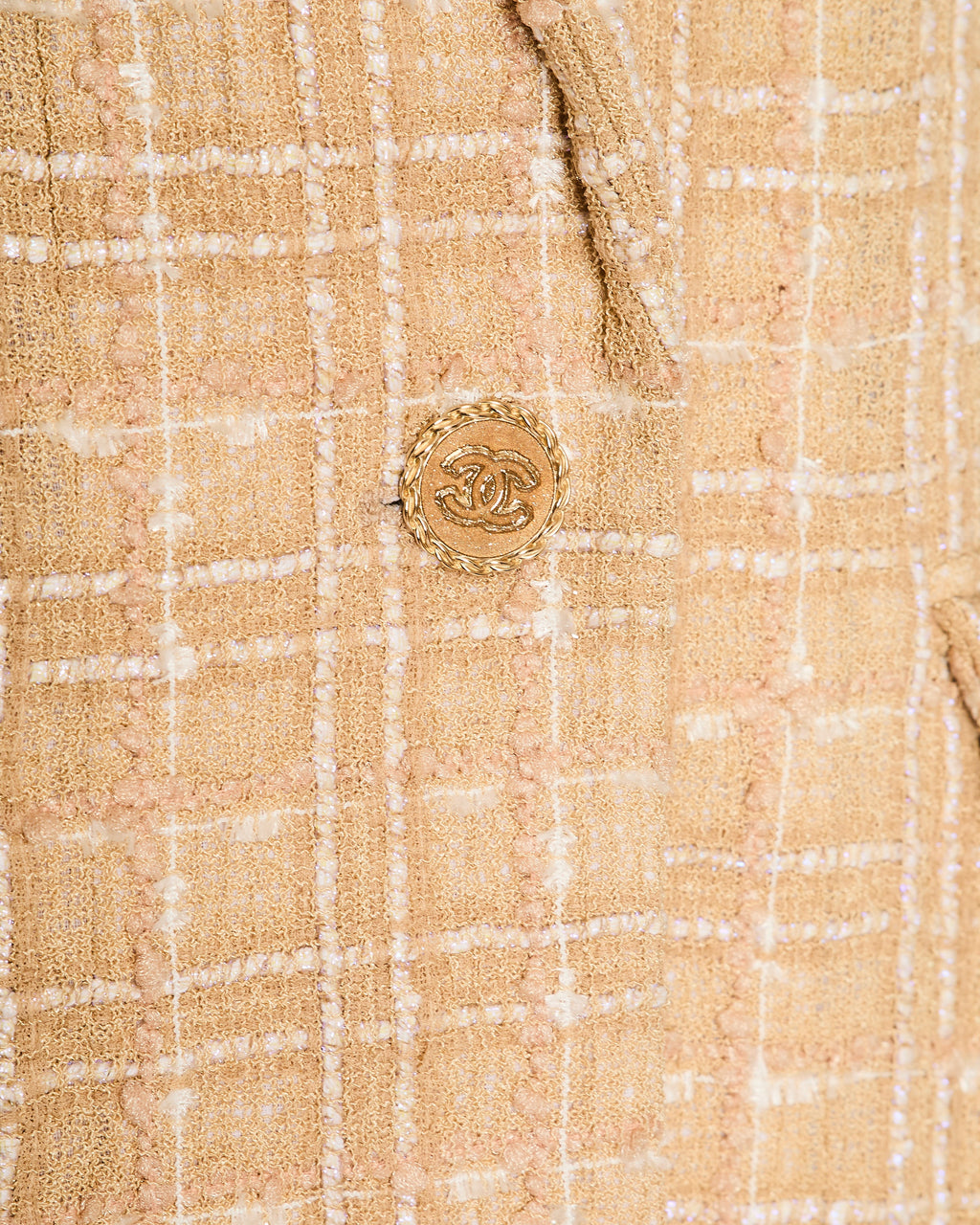 Chanel 19/S Beige Tweed Single Breasted Blazer with Pocket and CC Button Detail Size FR 40 (UK 12)