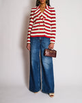 Chanel 08/P Red Striped Double Breasted Jacket with CC Button Detail Size FR 44 (UK 16)