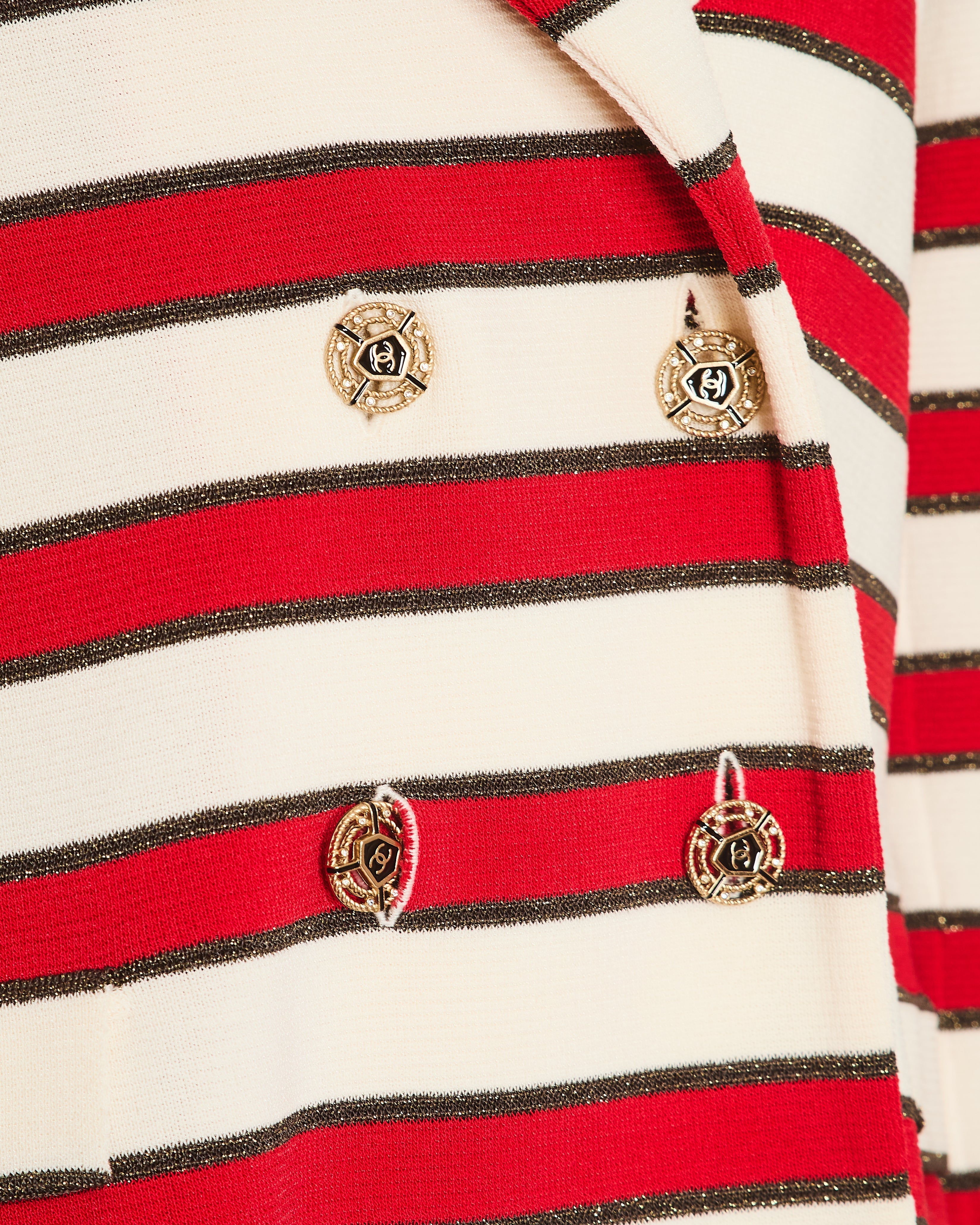 Chanel 08/P Red Striped Double Breasted Jacket with CC Button Detail Size FR 44 (UK 16)