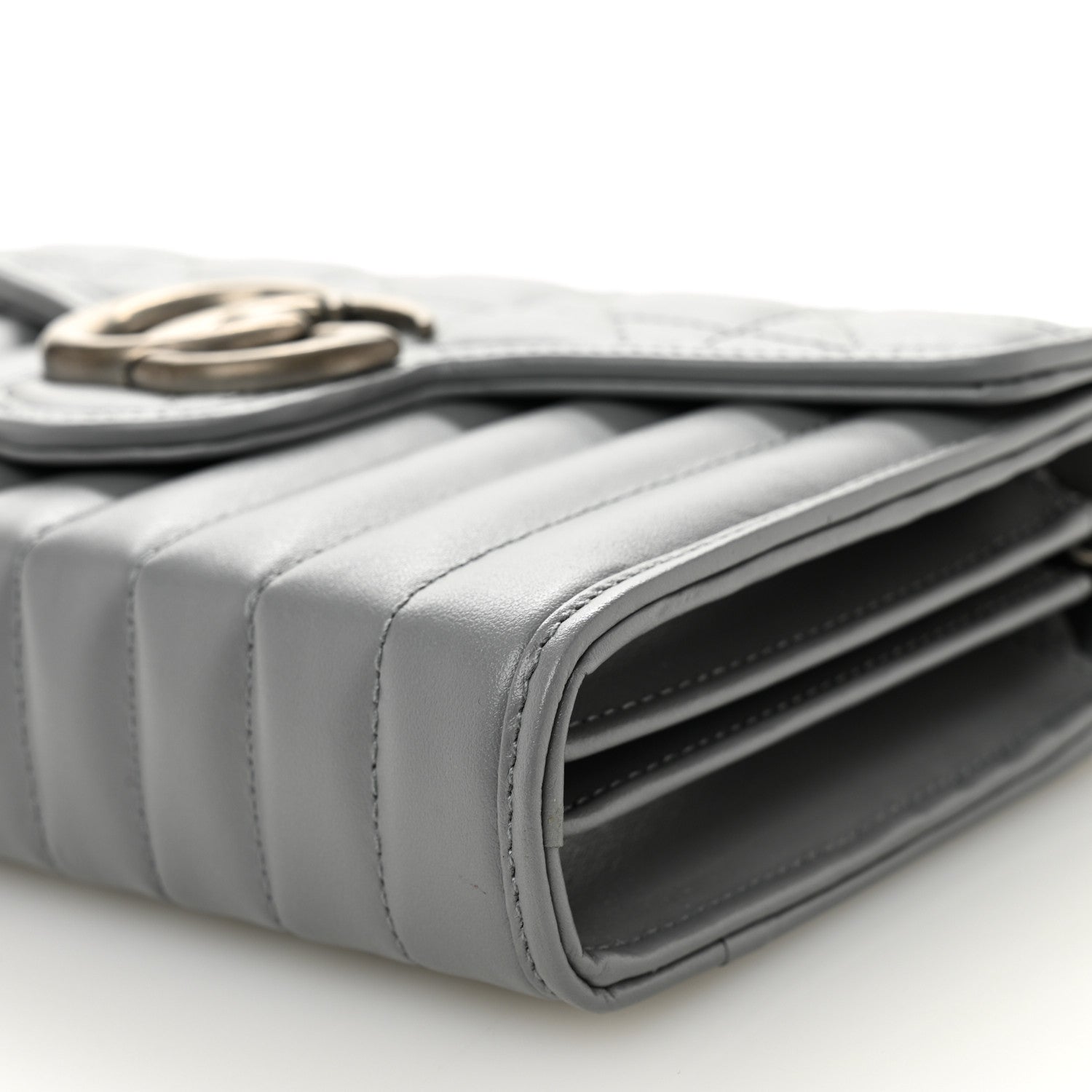 Gucci Calfskin Matelasse Aria GG Marmont Chain Wallet Deep Grey
