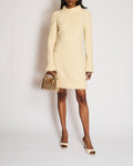 Chanel Cream Wool Long-Sleeved Mini Dress with Fringed Details and Gold CC Logo Buttons Size FR 36 (UK 8)