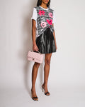 Chanel 24/S Black and White Tweed Effect T-Shirt with Laminate Pink Flowers Size M (UK 10)