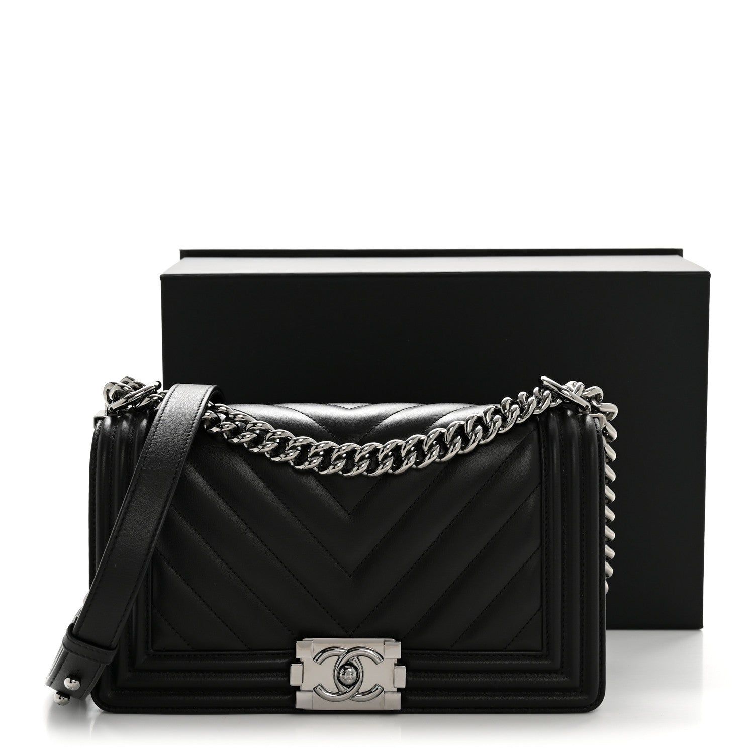 Chanel Lambskin Chevron Quilted Medium Boy Flap Black