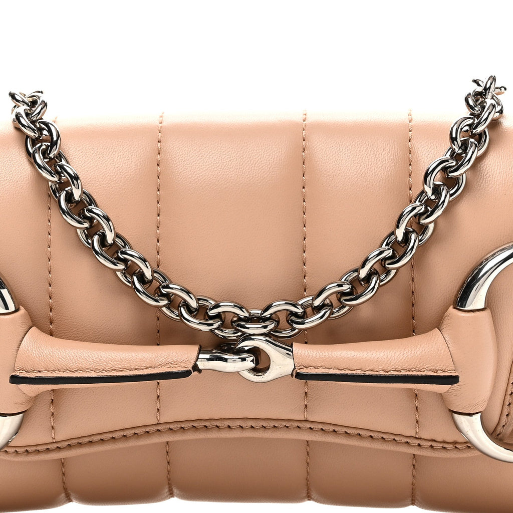 Gucci Nappa Vertical Matelasse Small Maxi Horsebit Chain Shoulder Bag Beige