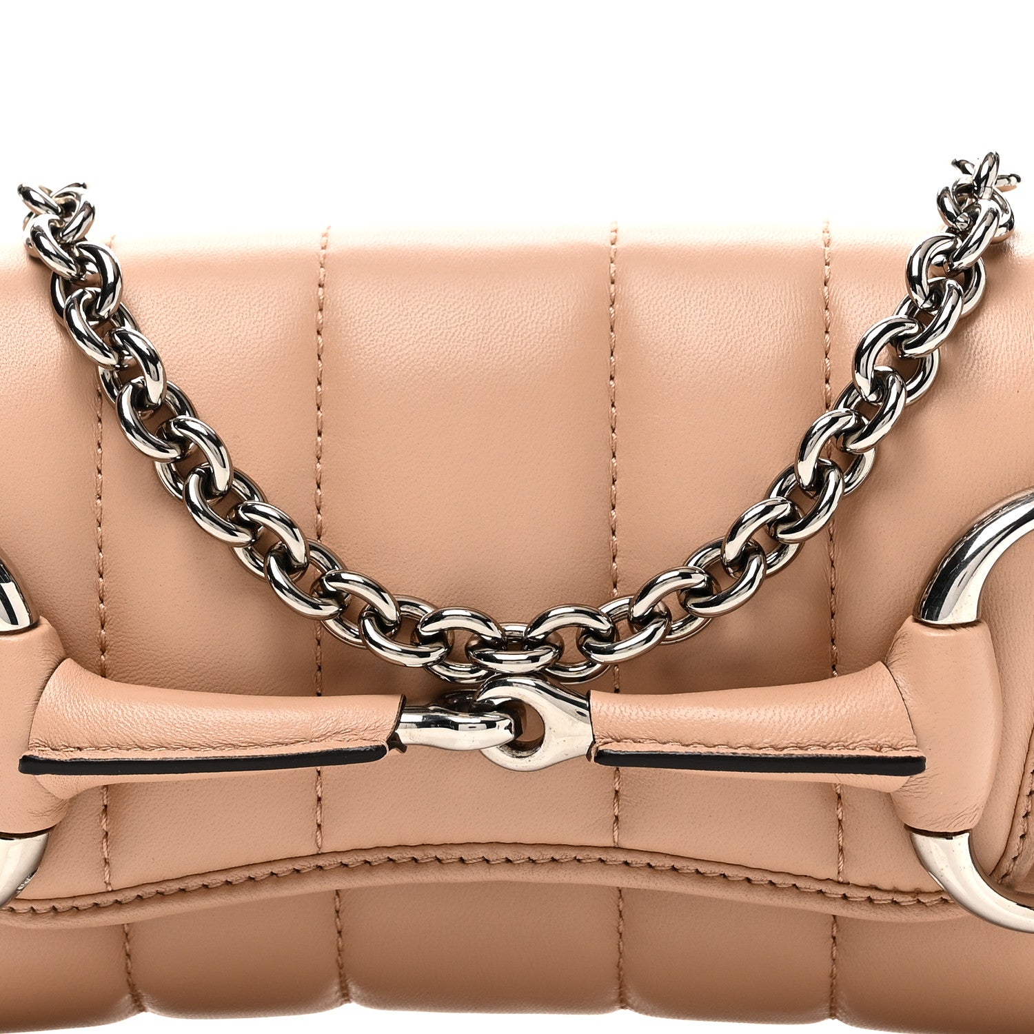 Gucci Nappa Vertical Matelasse Small Maxi Horsebit Chain Shoulder Bag Beige