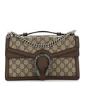 Gucci GG Supreme Monogram Textured Dollar Calfskin Top Handle Dionysus Shoulder Bag Beige Ebony New Acero