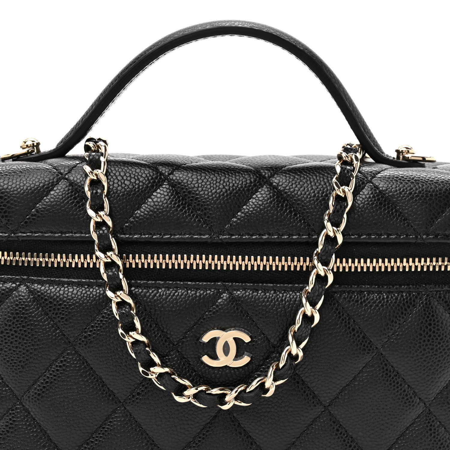 Chanel Caviar Quilted Top Handle Slim Vanity With Chain Black