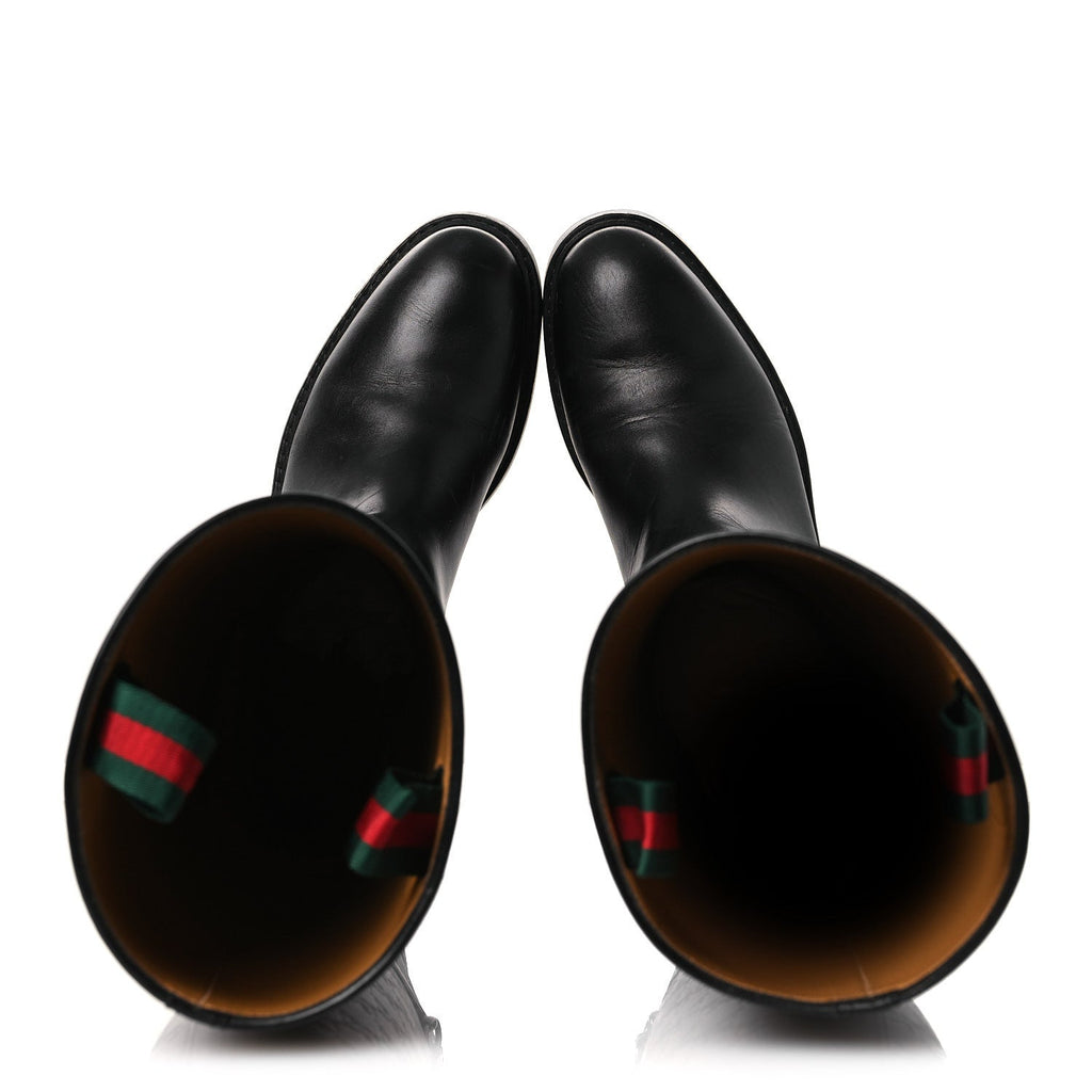 Gucci Guccissima Real Betis Glamour Calfskin Michelangelo Slim Horsebit Riding Boots 39.5 Black