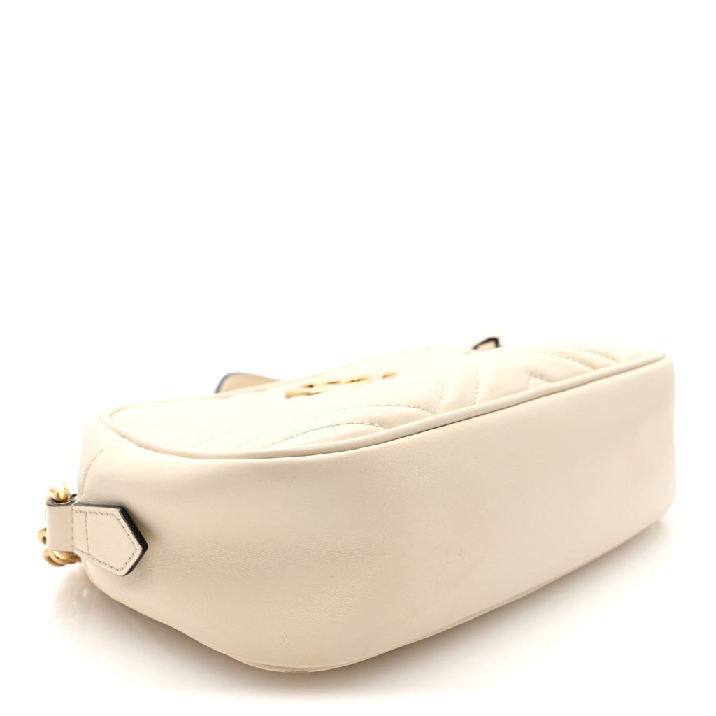Gucci Calfskin Matelasse Small GG Marmont Chain Shoulder Bag White