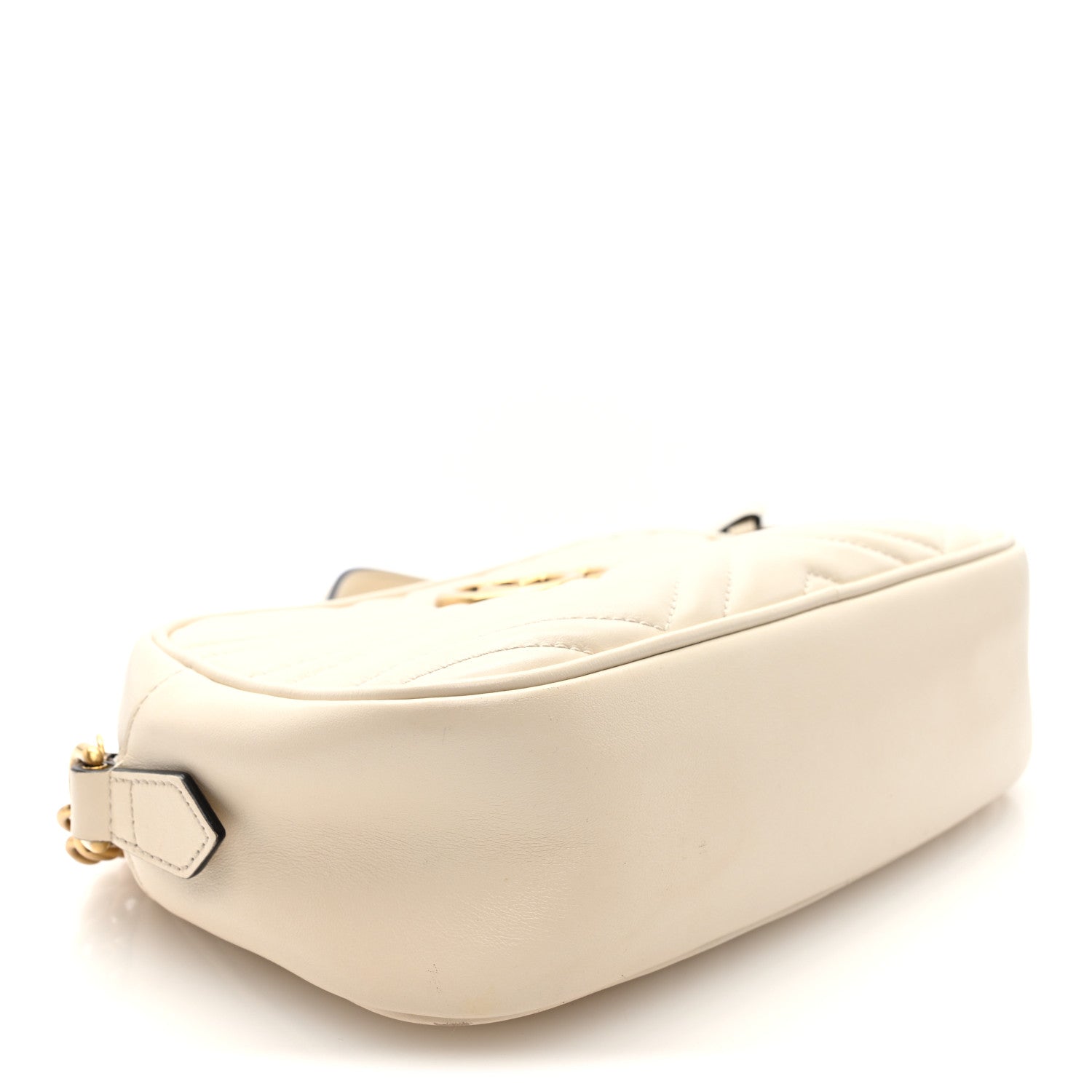 Gucci Calfskin Matelasse Small GG Marmont Chain Shoulder Bag White