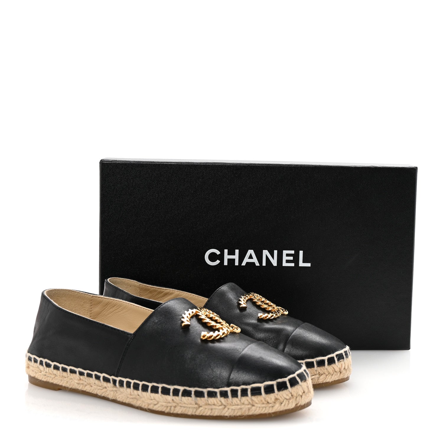 Calfskin Chain CC Espadrilles 35 Black